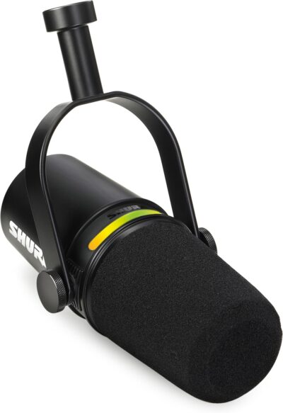 Shure MV7+ Podcast Dynamic Microphone with Articulating Desktop Boom Arm. OBS Certified, Enhanced Audio, LED Touch Panel, USB-C & XLR Outputs, Auto Level Mode, Digital Pop Filter, Reverb -Black