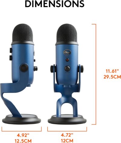 Logitech Creators Blue Yeti USB Microphone for PC, Mac, Gaming, Streaming, Podcasting, Studio and Computer Condenser Mic with Blue VO!CE Effects, 4 Pickup Patterns, Plug and Play – Midnight Blue