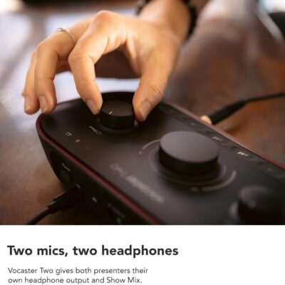 Focusrite Vocaster Two Studio — Podcasting Interface for Recording Host & Guest, with Professional Quality Vocaster DM14v Dynamic Microphone & HP60v Headphones. 2 Mic Inputs & Headphone Outputs