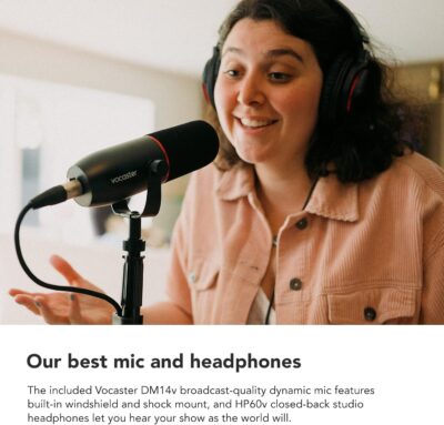 Focusrite Vocaster Two Studio — Podcasting Interface for Recording Host & Guest, with Professional Quality Vocaster DM14v Dynamic Microphone & HP60v Headphones. 2 Mic Inputs & Headphone Outputs