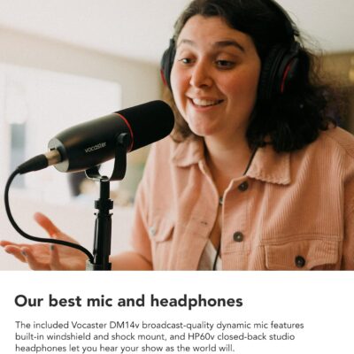 Focusrite Vocaster Two Studio — Podcasting Interface for Recording Host & Guest, with Professional Quality Vocaster DM14v Dynamic Microphone & HP60v Headphones. 2 Mic Inputs & Headphone Outputs