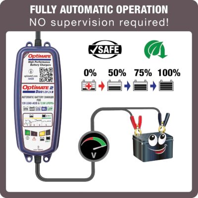 71SLMI0NRL. AC SL1500 Tecmate Optimate 2 Duo, TM-551, Bronze Series: 5-Step 12V / 12.8V 2A Sealed Battery Charger & maintainer, Blue