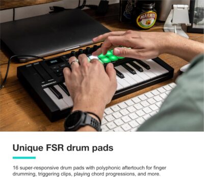 Novation Launchkey Mini 25 MK4 — Portable 25 Mini-Key, USB, MIDI Keyboard Controller with DAW Integration. Chord Mode, Scale Mode, Drum Pads, and Arpeggiator. Includes Music Creation Software Bundle