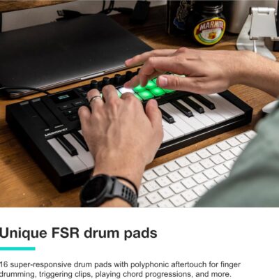 Novation Launchkey Mini 25 MK4 — Portable 25 Mini-Key, USB, MIDI Keyboard Controller with DAW Integration. Chord Mode, Scale Mode, Drum Pads, and Arpeggiator. Includes Music Creation Software Bundle