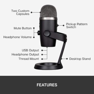 Logitech for Creators Blue Yeti Nano USB Microphone for Gaming, Streaming, Podcasting, Twitch, YouTube, Discord, Recording for PC and Mac, Plug & Play -Blackout