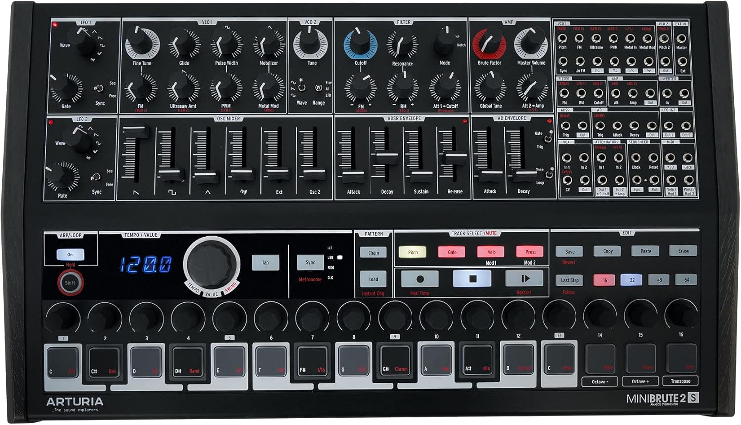 Arturia Minibrute 2S NOIR Bundle: USB MIDI Analog Sequencer Synthesizer, DJ1500 DJ Headphones with Detachable Coil Cable Case and Extra Ear Pad, 2-items