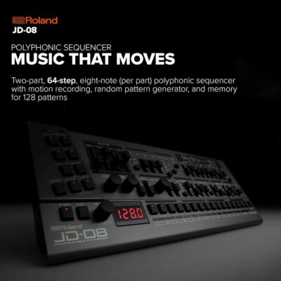 ROLAND JD-08 Sound Module Boutique Synthesizer – Compact, Modern Reissue of the Legendary ROLAND JD-800 from the 90s with New Effects, Polyphonic Sequencer, and More,Black