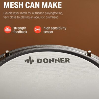 Donner DED-80 Electronic Drum Set with 4 Quiet Mesh Pads, 180+ Sounds, 2 Pedals, Throne, Headphones, Sticks, and Melodics Lessons