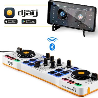 Hercules DJControl Mix – Bluetooth Wireless DJ Controller for Smartphones (iOS and Android) – dJay app – 2 Decks, White