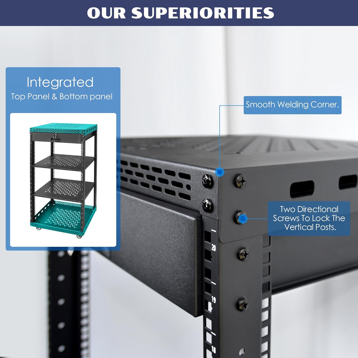 24U Server Rack Cabinet with Drawer & 2 PCS Full Size Rack Shelves – Integrated Top/Bottom Panels, 4 Rolling Wheels for 19 Equipment & Home Lab Studio