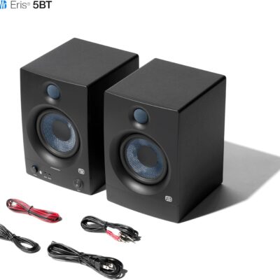 PreSonus Eris 5BT Bluetooth Studio Monitors, Pair — 5.25 Inch Powered Bookshelf Speakers, Stereo, Desktop Computer, Near Field Music Production, Audio Mixing Recording