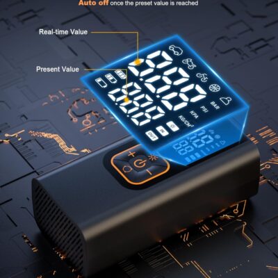 180PSI Tire Inflator Portable Air Compressor, 6X Faster Air Pump for Car Tires with Digital Pressure Gauge, 12V DC Adapter, LED Light, Portable Tire Inflator for Car, Motorcycle, Bike, Obsidian