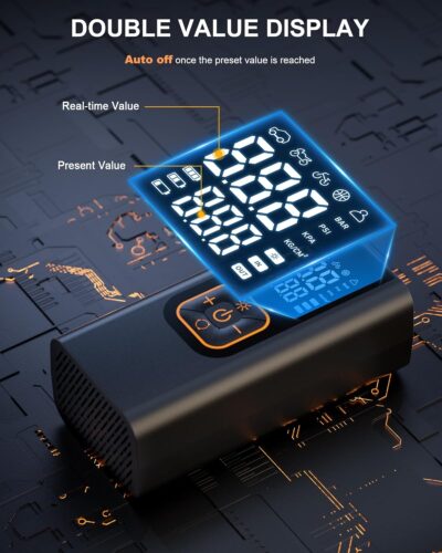 180PSI Tire Inflator Portable Air Compressor, 6X Faster Air Pump for Car Tires with Digital Pressure Gauge, 12V DC Adapter, LED Light, Portable Tire Inflator for Car, Motorcycle, Bike, Obsidian