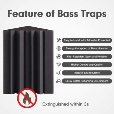 8 Pack – Bass Traps Acoustic Foam Corner, 8x8x12 Black Bass Traps Corner Studio Foam, High Density and Fire-Proof Acoustic Panels Recording Studio Acoustical Treatments