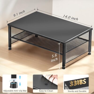 71Uv7K6W9dL. AC SL1500 2-Tier Computer Monitor Stand Riser, Desk Organizer for Monitor, Printer & Laptop Stand, Desktop Workspace Organizers for Office Supplies(Black)