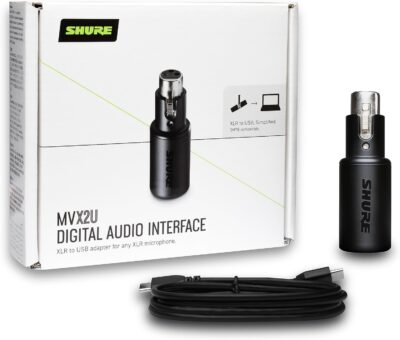 71UxkjBxdzL. AC SL1500 Shure MVX2U XLR-to-USB Interface with Headphone Jack, 60dB Gain, Zero-Latency Monitoring, 48V Phantom Power, ShurePlus App, USB-C Cable