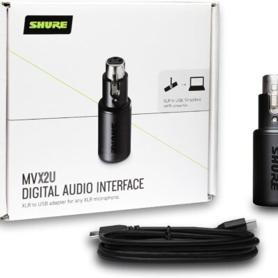 71UxkjBxdzL. AC SL1500 Shure MVX2U XLR-to-USB Interface with Headphone Jack, 60dB Gain, Zero-Latency Monitoring, 48V Phantom Power, ShurePlus App, USB-C Cable
