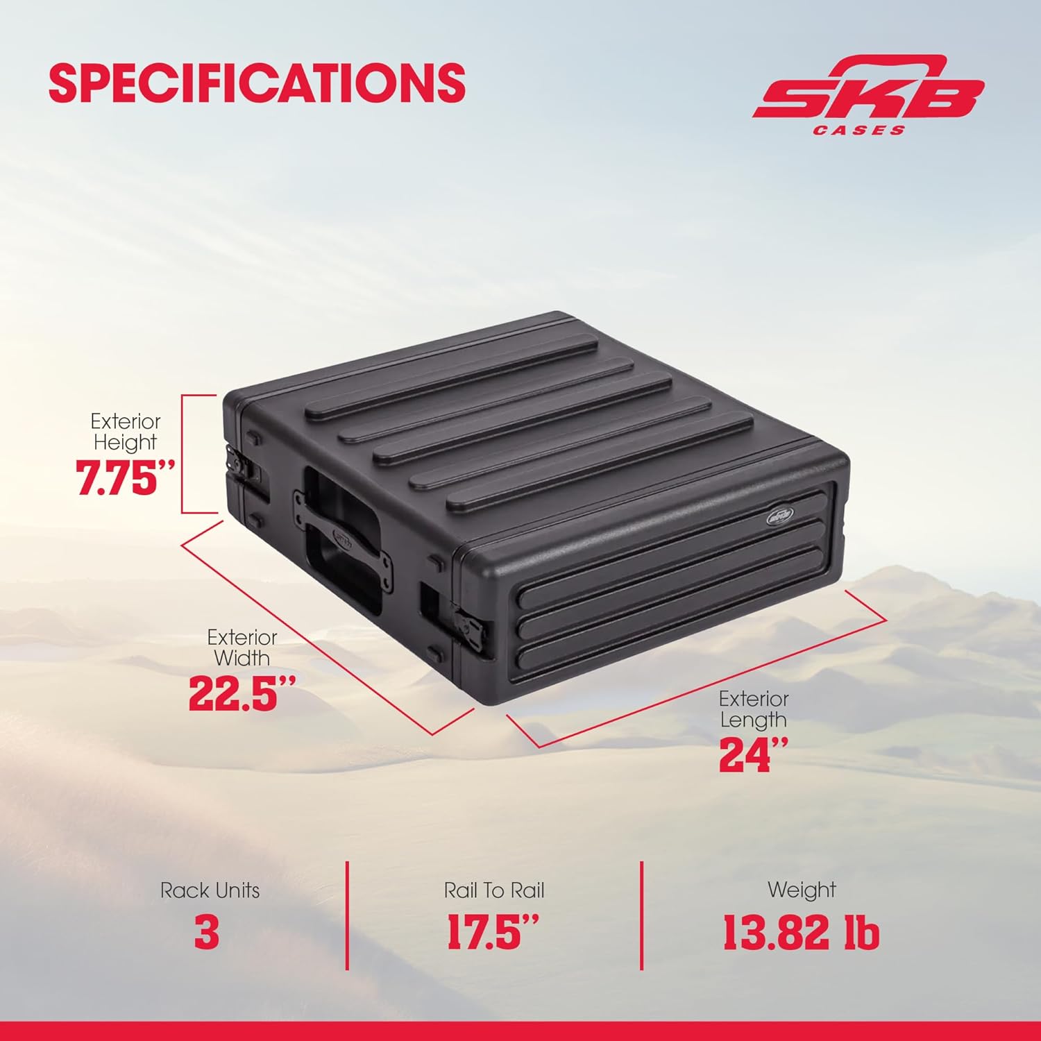 SKB 3U Roto Rack Case – Durable Polyethylene Gear Protector, Stackable, Waterproof with Twist Latches & Rubber Feet for Musicians, Black