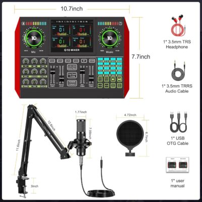 Podcast Equipment Bundle with 3.5mm Condenser Microphone for Pc/Phone Live Streaming Singing Gaming, Podcast Microphone Bundle with Live Sound Board Audio Mixer Denoise,DJ Sets