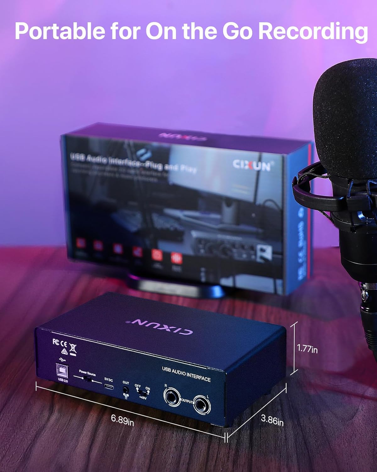 2×2 USB-C Audio Interface for PC/Mac Recording, 24-bit/192kHz, Dual TS/XLR Inputs, +48V Phantom Power, Studio/Podcast/Streaming (Matte Black)