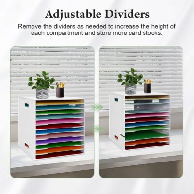 SANFURNEY Scrapbook Paper Organizer for Sizes 12 x 12, 12 Slots File Sorter Storage, Document Holder, Desktop Scrapbook Paper Organizer Rack for Home Office School (White, 12 Slots – Standard Size)