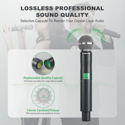 71WaPUv07FL. AC SL1500 Phenyx Pro Wireless Microphone System, 4-Channel UHF Wireless Mic, Fixed Frequency Metal Cordless Mic with 4 Handheld Dynamic Microphones, 260ft Range, Mics for Singing, Church(PTU-5000-4H)