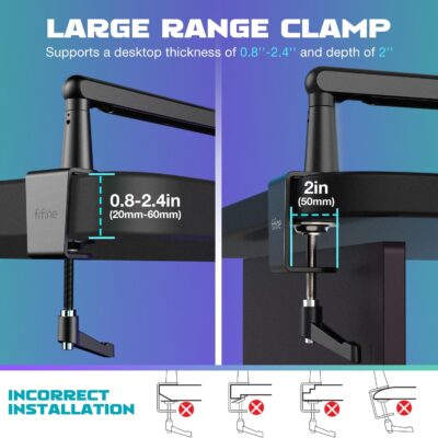 71WrEtdbe8L. AC SL1500 FIFINE Microphone Boom Arm, Low Profile Adjustable Stick Microphone Arm Stand with Desk Mount Clamp, Screw Adapter, Cable Management, for Podcast Streaming Gaming Studio-BM88