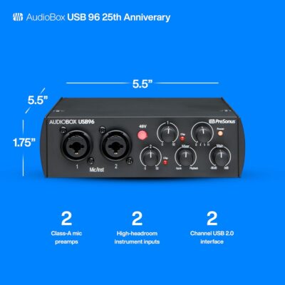 71XNPTKBdZL. AC SL1500 PreSonus AudioBox 96 25th Anniversary USB Audio Interface with Studio One Artist DAW Recording Software