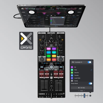 Reloop Mixtour Pro High-quality, ultra-portable, all-in-one four-deck DJ controller with audio interface