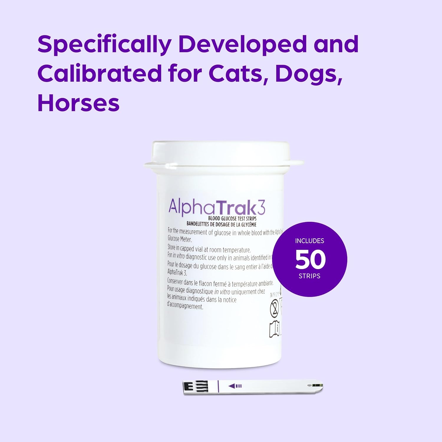 AlphaTrak 3 Test Strips for Use with AT3 Blood Glucose Monitoring System for Cats, Dogs, and Horses, 50 Count