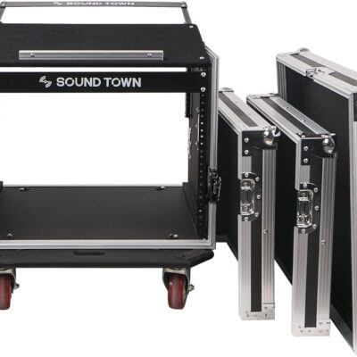Sound Town High-Quality 1/2 (12mm) Plywood 8U PA DJ Pro Audio Rack/Road ATA Case with 11U Slant Mixer Top, Locking Drawer, 20.2 Rackable Depth and Casters (STMR-8D2)