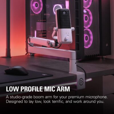 Elgato Wave Mic Arm LP White – Premium Low Profile Microphone Arm with Cable Management, Desk Clamp, Versatile Mounting and Fully Adjustable, perfect for Podcast, Streaming, Gaming, Home Office