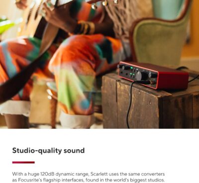Focusrite Scarlett 2i2 4th Gen USB Audio Interface for Recording, Songwriting, Streaming and Podcasting — High-Fidelity, Studio Quality Recording, and All the Software You Need to Record