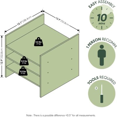 Furinno Cubicle Cube Insert, 3-Shelf Cube Organizer, 3-Tier Shelf Accessory, Fits into Furinno Triple Thick Cubes, IKEA Kallax, for Organizers and Storage, White