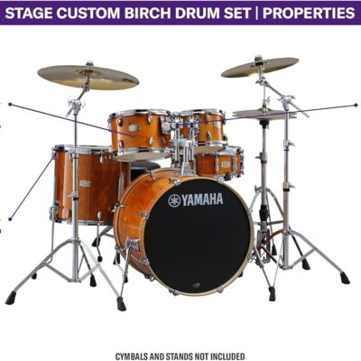 71Z80s5xG9L. AC SL1500 Yamaha Stage Custom Birch 5pc Drum Shell Pack With a 20 Kick Drum and 14 Snare Drum in Honey Amber For Students and Working Drummers (SBP0F50HA)