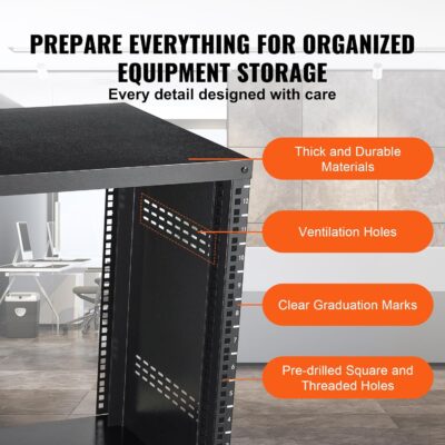 VEVOR 12U AV Rack Stand with Caster Wheels, Component Rack Cabinet Recording Studio Racks, Removable Side Panels, Universal Network Server Case, Special Vents for 19 Audio Video Rack Mounting