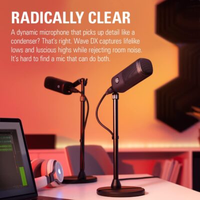 Elgato Wave DX – Dynamic XLR Microphone, Cardioid pattern, Noise Rejection, speech optimised for Podcasting, Streaming, Broadcasting, No Signal Booster Required, works with any Interface, for Mac, PC