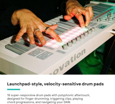 Novation Launchkey 49 White MK4 – 49 Semi-Weighted Key, USB, MIDI Keyboard Controller with DAW Integration. Chord & Scale Modes, 16 Drum Pads, Arpeggiator, & Includes Music Creation Software Bundle