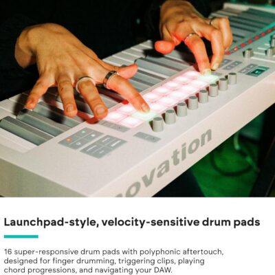 Novation Launchkey 49 White MK4 – 49 Semi-Weighted Key, USB, MIDI Keyboard Controller with DAW Integration. Chord & Scale Modes, 16 Drum Pads, Arpeggiator, & Includes Music Creation Software Bundle