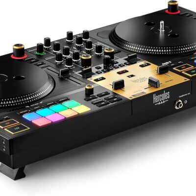 71a2HCw7kJL. AC SL1500 Hercules DJ T7 Premium, 2 Deck Motorized DJ Controller with built in STEMS Control, Serato DJ and DJUCED included Gold