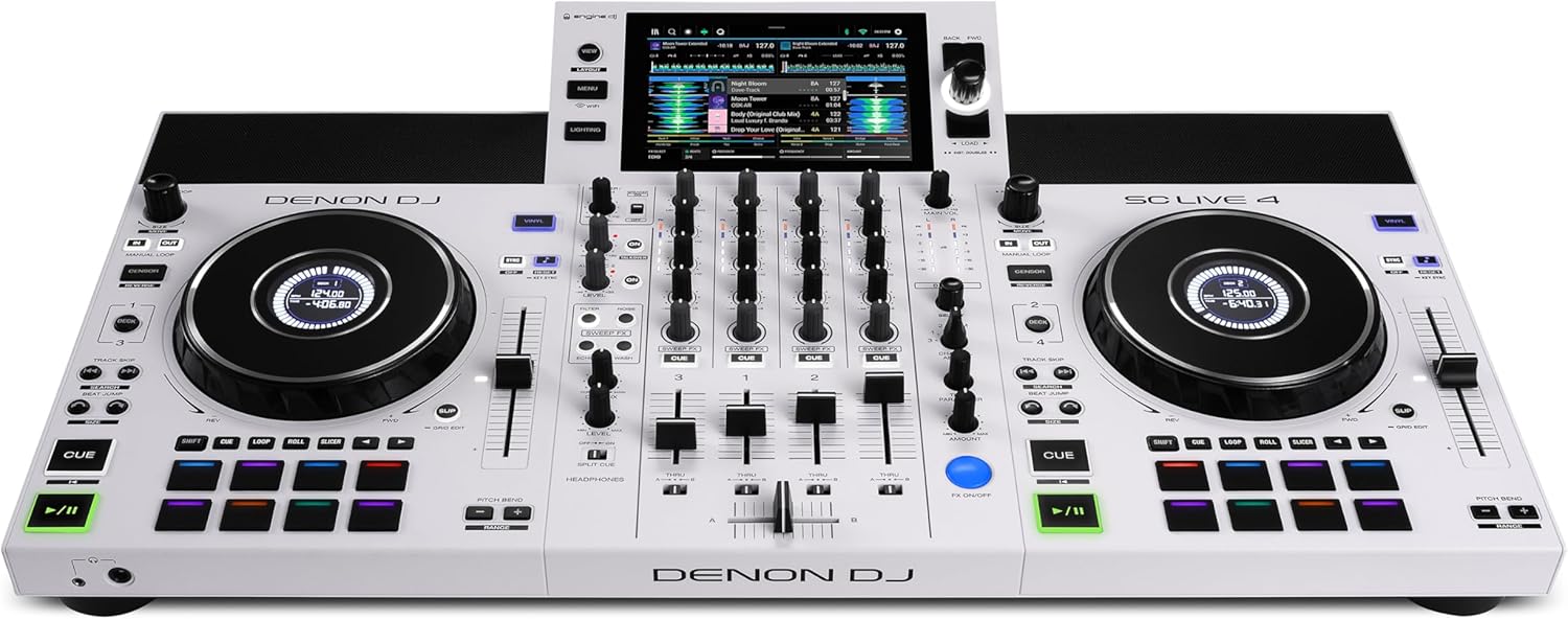 Denon DJ SC LIVE 4 WHITE – Standalone DJ Controller with Stems on 4-Decks, Wi-Fi Streaming, Build-in Speakers, Serato DJ and Virtual DJ Compatible