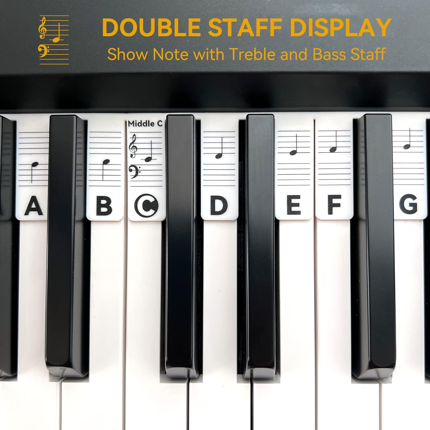Piano Notes Guide for Beginner, Removable Piano Keyboard Note Labels for Learning, 88-Key Full Size, Made of Silicone, No Need Stickers, Reusable and Comes with Box (Classic BlackοΌ