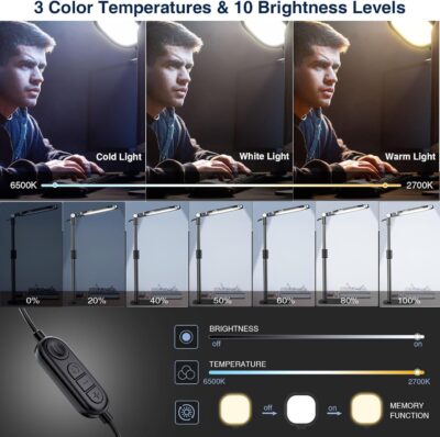Zoom Lighting for Computer, Adjustable Desk Lighting for Video Calls, 30 Light Modes Video Conference Light, Desk Ring Light with Stand for Webcam, Meetings, Live Stream, Home Office. CRI 97.8