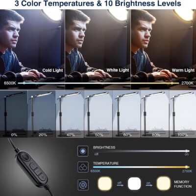 Zoom Lighting for Computer, Adjustable Desk Lighting for Video Calls, 30 Light Modes Video Conference Light, Desk Ring Light with Stand for Webcam, Meetings, Live Stream, Home Office. CRI 97.8