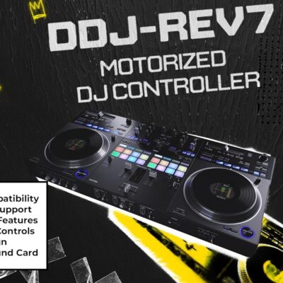 Pioneer DDJ-REV7 Scratch-Style 2-Channel Professional DJ Controller – Black Bundle with Laptop Stand, Headphones, and Austin Bazaar Polishing Cloth