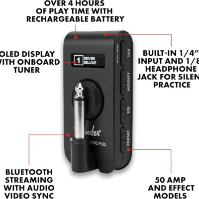 71b UiFengL. AC SL1500 Fender Mustang Micro Plus Headphone Amplifier, Bluetooth Audio Streaming and 50 Amp and Effects Models, with 2-Year Warranty