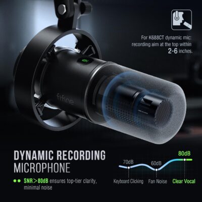 FIFINE K688 Podcast Microphone Kit, USB/XLR Dynamic Microphone with Boom Arm for PC/XLR Mixer, Gaming Mic with Mute Button, Headphone Jack for Vocal, Voice-Over, Streaming, Music Recording -K688CT