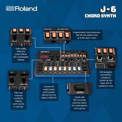 Roland AIRA Compact J-6 CHORD SYNTH | Portable song creation machine with professional Roland sound and features | JUNO-60 Synth Engine & Presets | Chord Sequencer | Effects