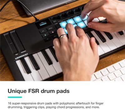 71bLrpANhbL. AC SL1500 Novation Launchkey Mini 37 MK4 — Portable 37 Mini-Key, USB, MIDI Keyboard Controller with DAW Integration. Chord Mode, Scale Mode, Drum Pads, and Arpeggiator. Includes Music Creation Software Bundle