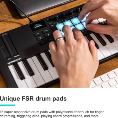71bLrpANhbL. AC SL1500 Novation Launchkey Mini 37 MK4 — Portable 37 Mini-Key, USB, MIDI Keyboard Controller with DAW Integration. Chord Mode, Scale Mode, Drum Pads, and Arpeggiator. Includes Music Creation Software Bundle